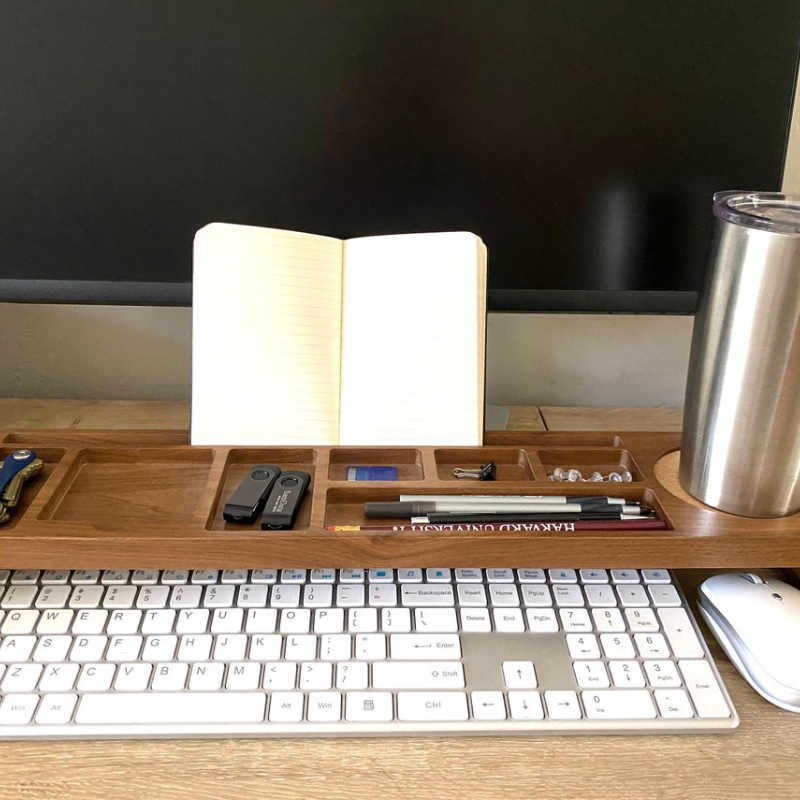 Smart Hub Gear Walnut Desk Organizer Phone Tablet Stand