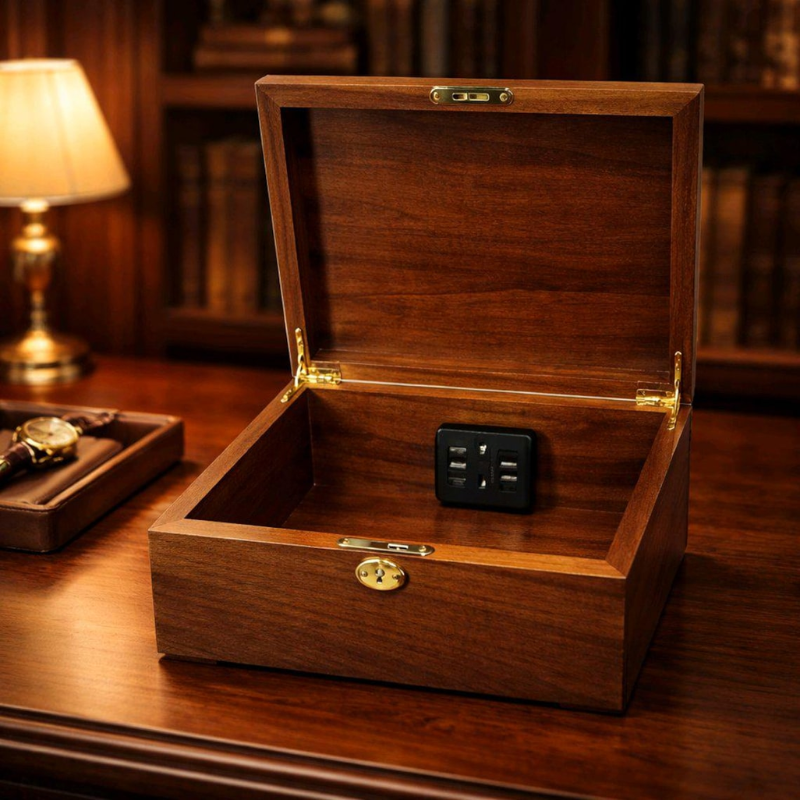 Smart Hub Gear Acacia Wood Locking Charging Station 11in