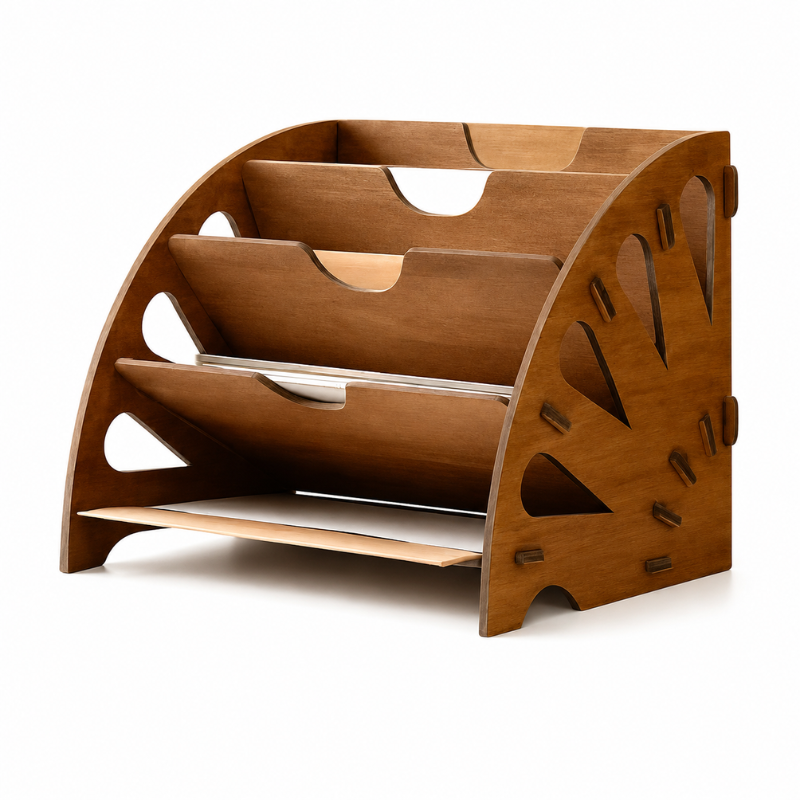 Smart Hub Gear Wooden Desk Organizer for Documents and Office Supplies