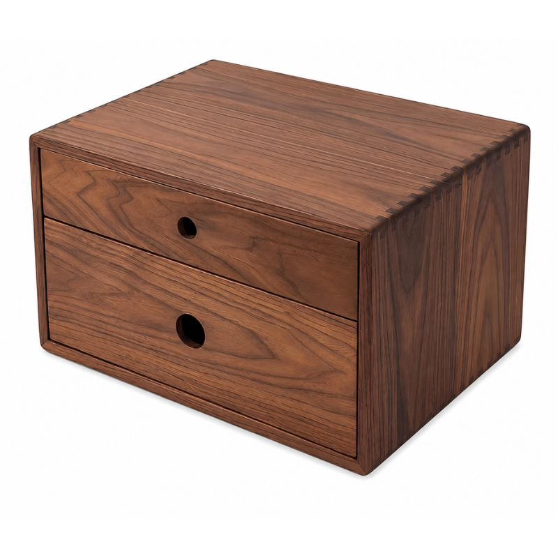 Smart Hub Gear Walnut Desktop Storage Box with Drawers 13.78in