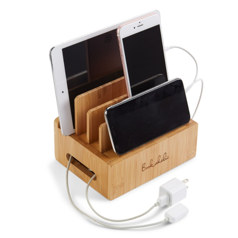 Smart Hub Gear Bamboo Charging Station Cord Organizer 6.5in