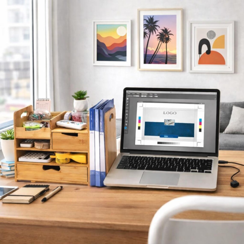 Smart Hub Gear Bamboo Expandable Desk Organizer with Drawer 25in
