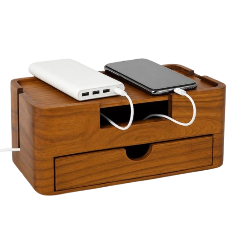 Smart Hub Gear Handcrafted Solid Wood Cable Management Box 12in