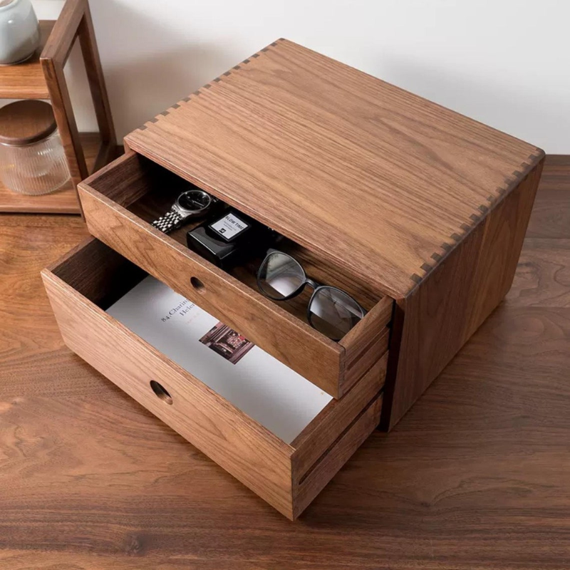Smart Hub Gear Walnut Desktop Storage Box with Drawers 13.78in