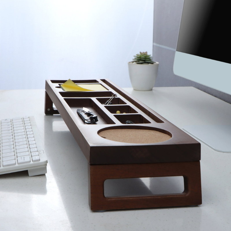 Smart Hub Gear Walnut Desk Organizer Phone Tablet Stand