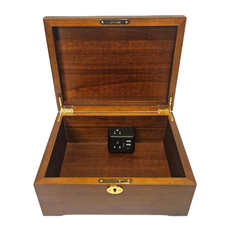 Smart Hub Gear Acacia Wood Locking Charging Station 11in