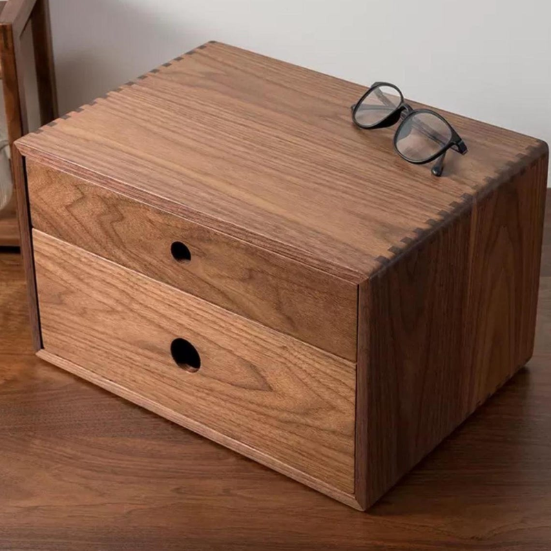 Smart Hub Gear Walnut Desktop Storage Box with Drawers 13.78in