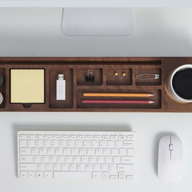 Smart Hub Gear Walnut Desk Organizer Phone Tablet Stand