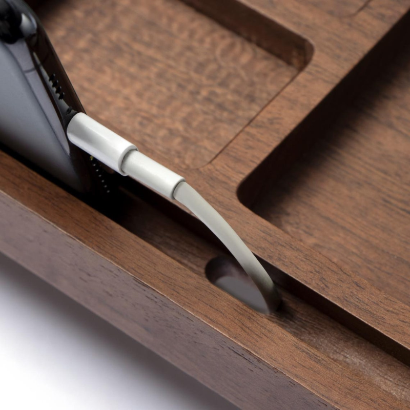 Smart Hub Gear Walnut Desk Organizer Phone Tablet Stand