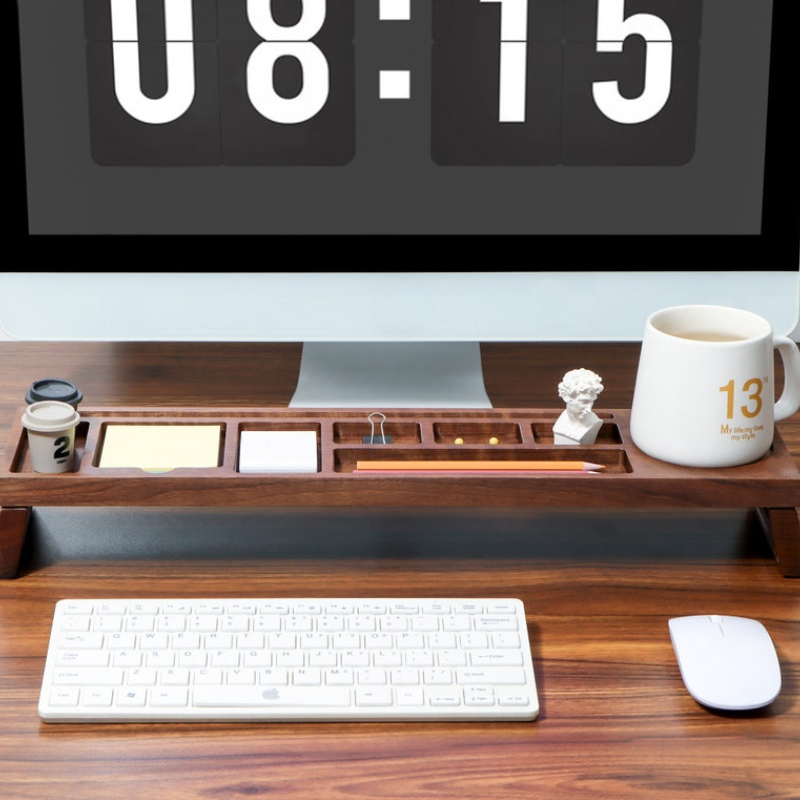 Smart Hub Gear Walnut Desk Organizer Phone Tablet Stand