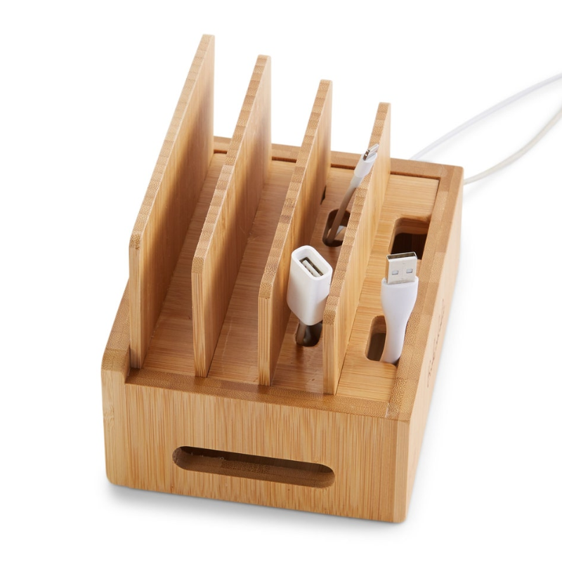 Smart Hub Gear Bamboo Charging Station Cord Organizer 6.5in