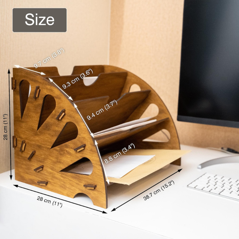 Smart Hub Gear Wooden Desk Organizer for Documents and Office Supplies