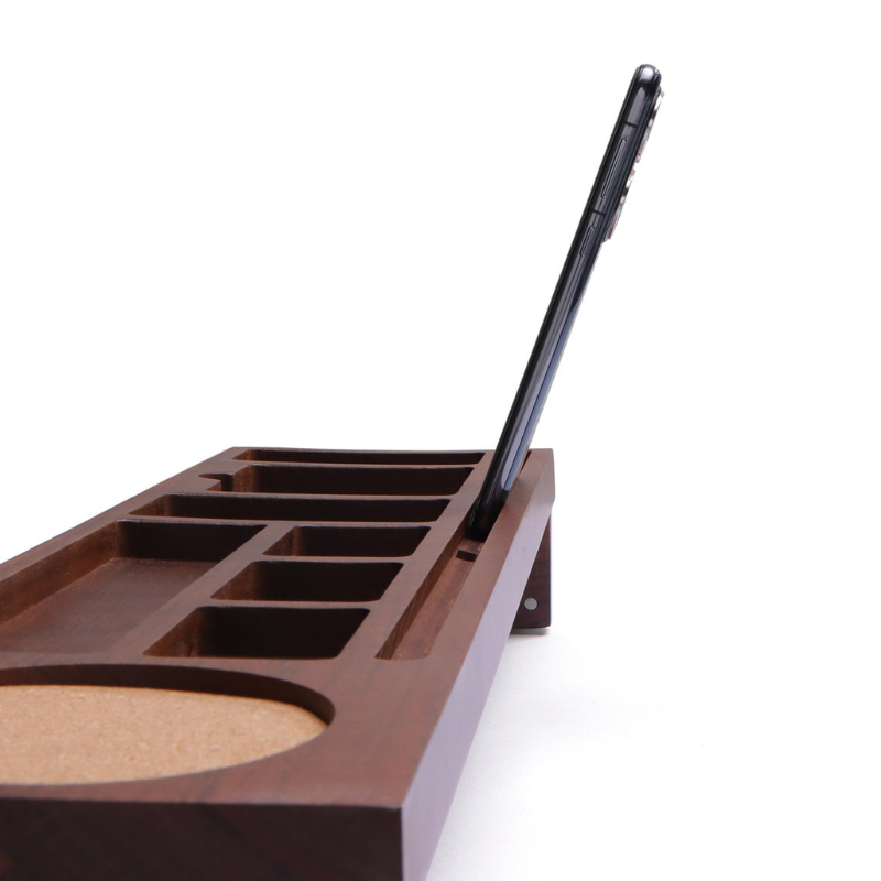 Smart Hub Gear Walnut Desk Organizer Phone Tablet Stand