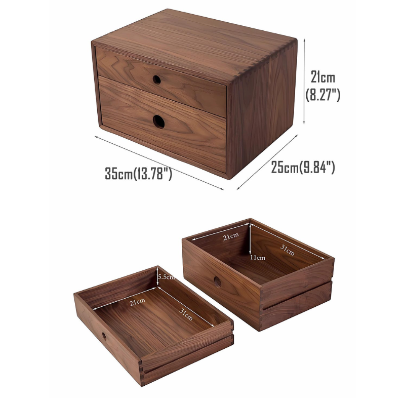 Smart Hub Gear Walnut Desktop Storage Box with Drawers 13.78in