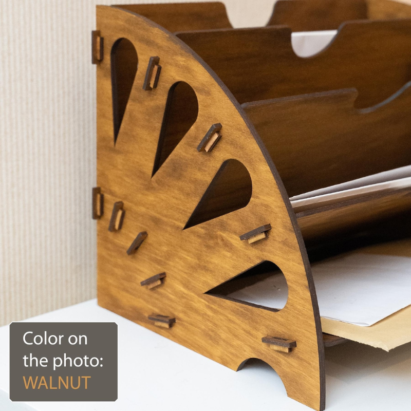 Smart Hub Gear Wooden Desk Organizer for Documents and Office Supplies