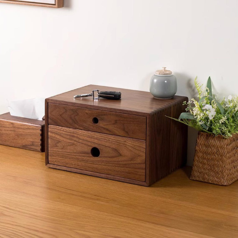Smart Hub Gear Walnut Desktop Storage Box with Drawers 13.78in