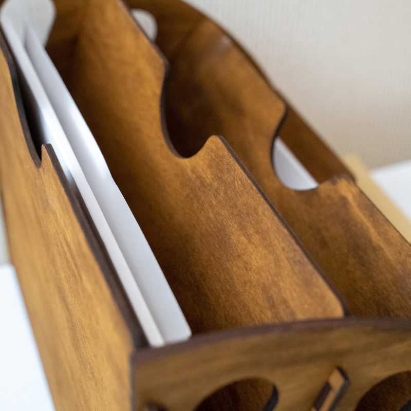 Smart Hub Gear Wooden Desk Organizer for Documents and Office Supplies
