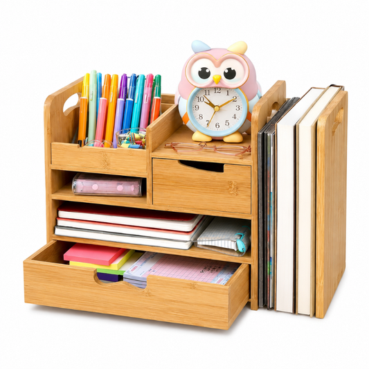 Smart Hub Gear Bamboo Expandable Desk Organizer with Drawer 25in